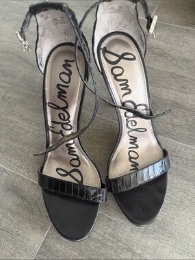 Sam Edelman Black Leather Ankle-Tie Heels